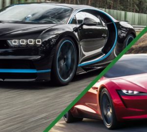 Tesla Roadster проти Bugatti Chiron